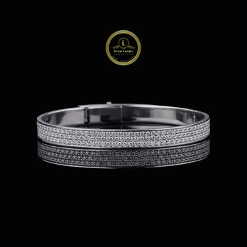 Triple Row Round Cut Moissanite Diamond Pave Hinged Bangle Bracelet