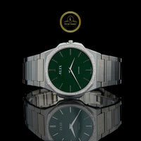Men's Silver Stainless Steel Watch with Green Dial and Diamond Bezel