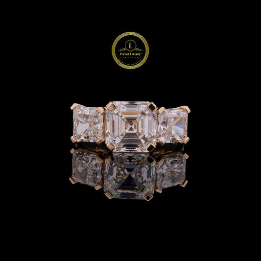 Asscher Cut Three Stone Lab Diamond Engagement Ring
