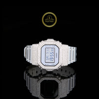 Iced Out Diamond Digital Watch with Green Resin Strap for Men