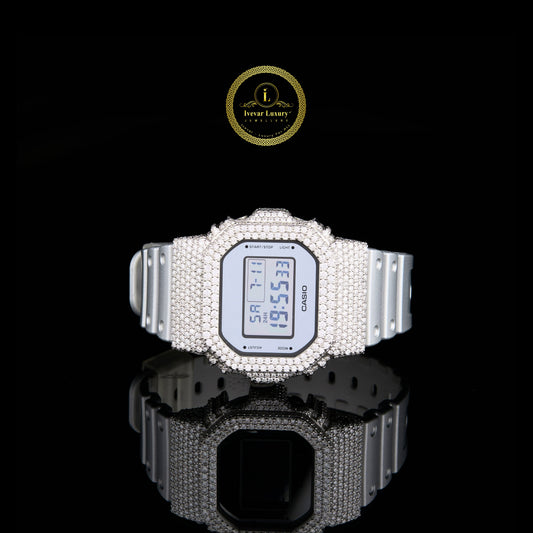 Iced Out Diamond Digital Watch with Green Resin Strap for Men