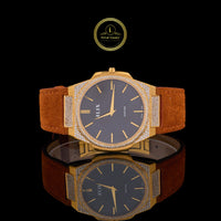 Gold Diamond Bezel Brown Suede Strap Men's Watch
