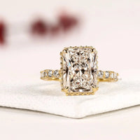 Hidden Halo with Pave Setting Radiant Cut Moissanite Diamond Ring
