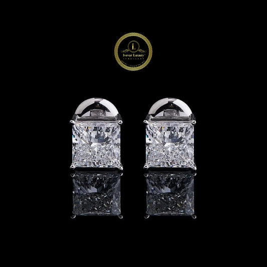 Princess Moissanite Diamond Classic Solitaire Stud Earrings with Four Prong Crown