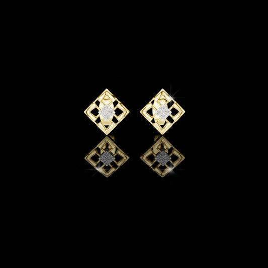 Architectural Geometric Moissanite Round Diamond Frame Stud Earrings with Floating Accents