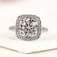 Round Cut Lab Grown Diamond Cushion Halo Engagement Ring