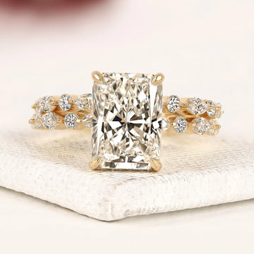 Radiant Cut Moissanite Diamond Ring Floral Marquise Diamond Band