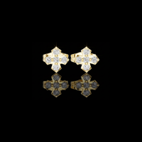 Refined Geometric Cross Round Moissanite Diamond Stud Earrings with Five Stone Cluster