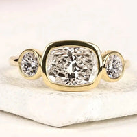Bezel Setting Three Stone Cushion Lab Grown Diamond Ring
