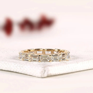 Emerald Cut Moissanite Diamond Eternity Wedding Bands
