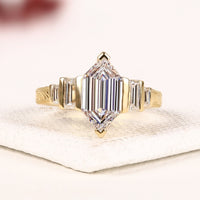 Hexagon Emerald Cut Five Stone Lab Grown Diamond Ring
