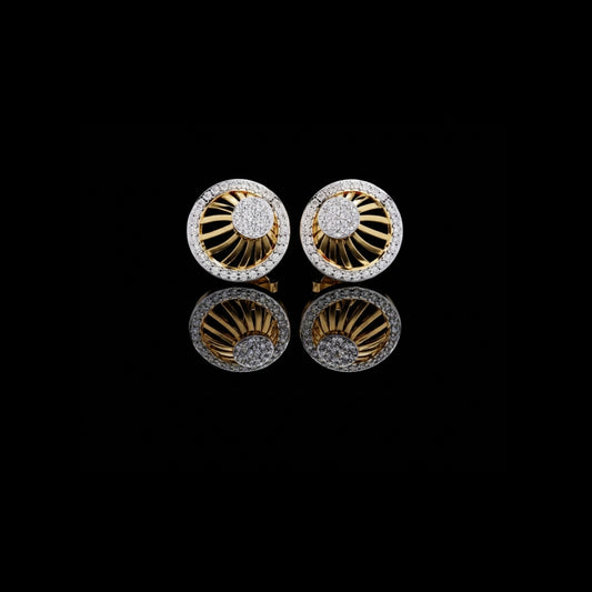 0.38 TCW Elegant Radiant Sunburst Moissanite Stud Earrings with Gold Detailing and Sparkling Diamond Cluster