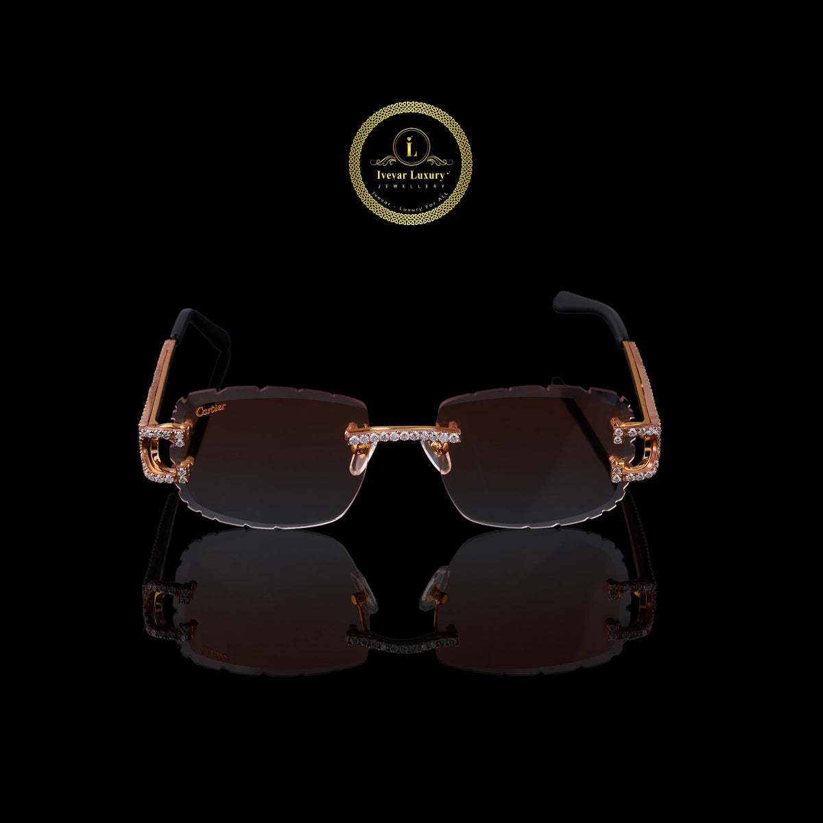 Luxury Custom Diamond Sunglasses Rimless Round Rose Gold Eyewear