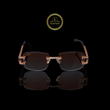 Luxury Custom Diamond Sunglasses Rimless Round Rose Gold Eyewear