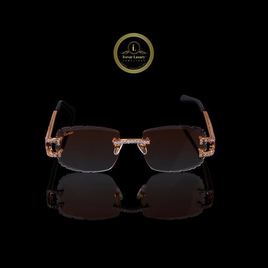 Luxury Custom Diamond Sunglasses Rimless Round Rose Gold Eye wear