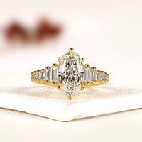Marquise Cut Baguette Side Stone Moissanite Diamond Engagement Ring