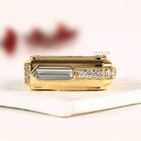 East-West Baguette Cut Moissanite Diamond Gold Signet Ring