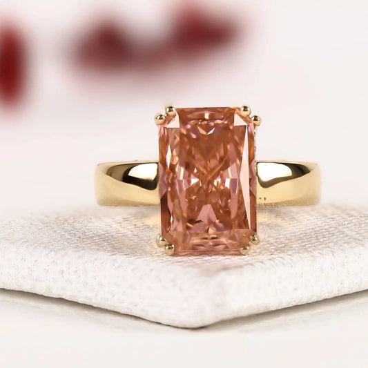 Hidden Set Peach Pink Radiant Lab Diamond Engagement Ring