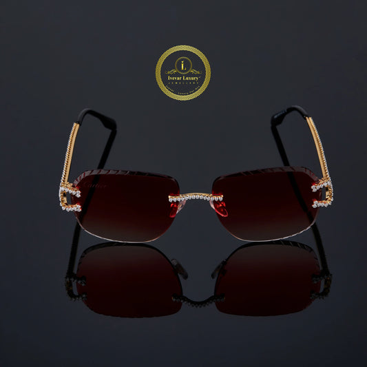 Custom Diamond Sunglasses Luxury Gold Frame Rimless Designer Eye wear