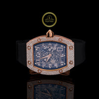 Rose Gold Skeleton Automatic Watch with Diamond Bezel & Black Rubber Strap