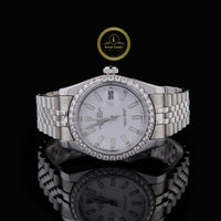 Round Cut Diamond Bezel White Dial Watch with Jubilee Link Bracelet