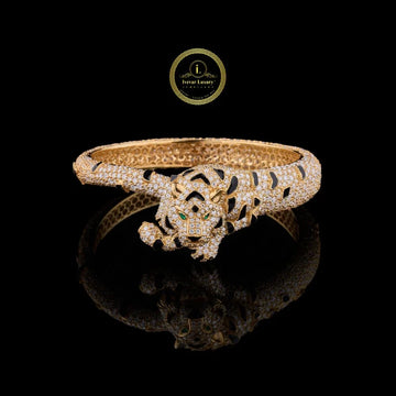 Panther Head Cut Lab Grown Diamond Pave Bangle Bracelet