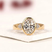 Bezel Set Oval Cut Moissanite Diamond Engagement Ring