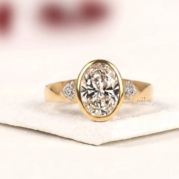 Bezel Set Oval Cut Moissanite Diamond Engagement Ring