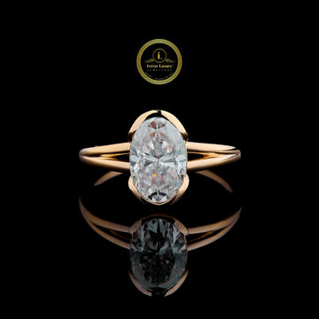 Oval Cut Moissanite Diamond Solitaire Ring with Slim Band