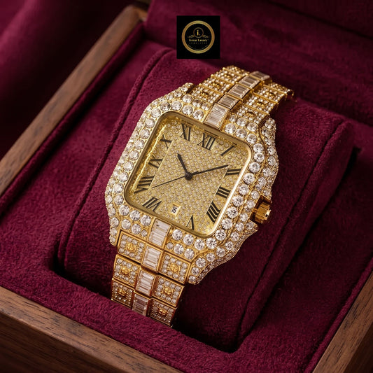 Round Diamond Paved Roman Dial Watch For Men