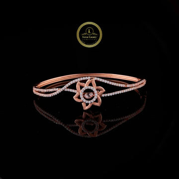 Floral Round Lab Grown Diamond Open Cuff Bangle Bracelet