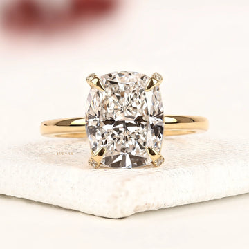 Cushion Cut Lab Grown Diamond Solitaire Hidden Halo Ring