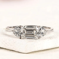Emerald Cut Three Stone Moissanite Diamond Ring