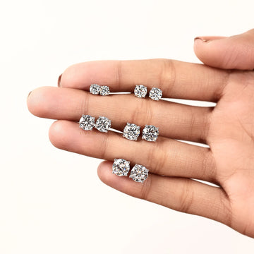 Round Moissanite Diamond Solitaire Stud Earrings in 14K White Gold Women