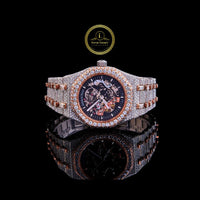 Full Iced Out Diamond Skeleton Watch with Open-Worked Dial & Two-Tone Finish