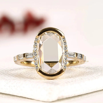 Oval Rose Cut Half Bezel Lab Grown Diamond Engagement Ring