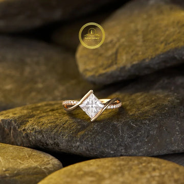 Princess Cut Lab Grown Diamond Bypass Pave Engagement Ring