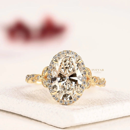 Oval Cut Halo Lab Diamond Twisted Rope Band Engagement Ring