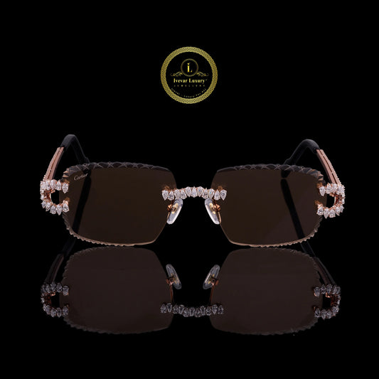 Royale Diamond Pear Cut Rimless Sunglasses Elite Luxury Eyewear Collection