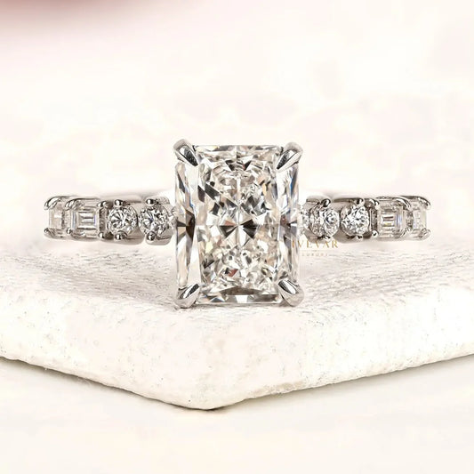 Radiant Cut Hidden Halo with Pave Band Lab Engagement Ring
