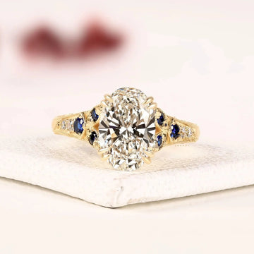 Vintage Oval Cut Moissanite Diamond Sapphire Engagement Ring