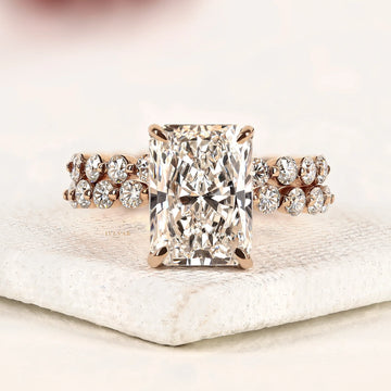 Radiant Cut Hidden Halo Moissanite Diamond Ring with Twisted Band