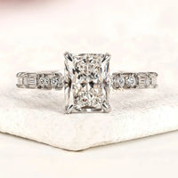 Radiant Cut Hidden Halo with Pave Band Moissanite Engagement Ring