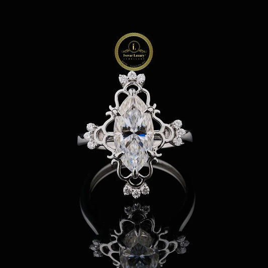 Vintage Marquise Moissanite Diamond Filigree Engagement Ring