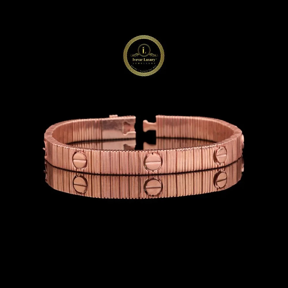 Ivevar Luxury Pleated Rose Gold Bracelet with Screw Detail
