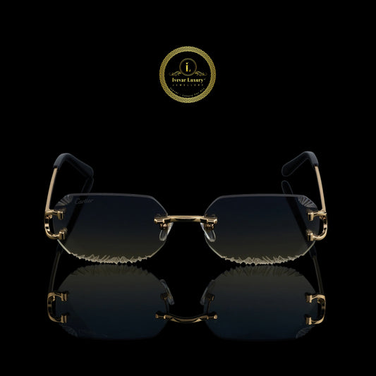 Luxury Rimless Geometric Gold Sunglasses with Crystal-Cut Smoke Gradient Lenses