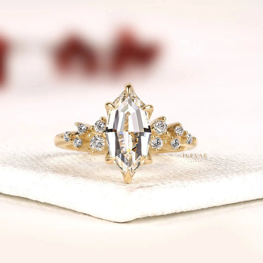 Marquise Cut Cluster Side Stone Lab Diamond Engagement Ring