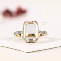 Emerald Portrait Cut Hidden Halo Lab Grown Diamond Pave Ring