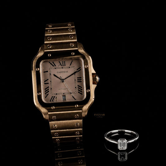 Elite Sport Collection Performance Watch Emerald Cut Diamond Solitaire Ring Gift Set