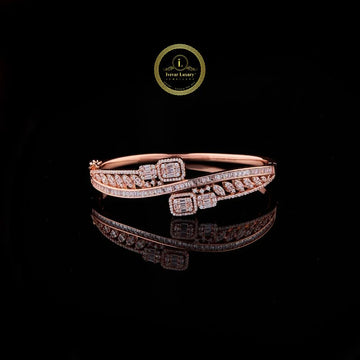 Baguette Cut Moissanite Diamond Cross-Over Open Cuff Bangle